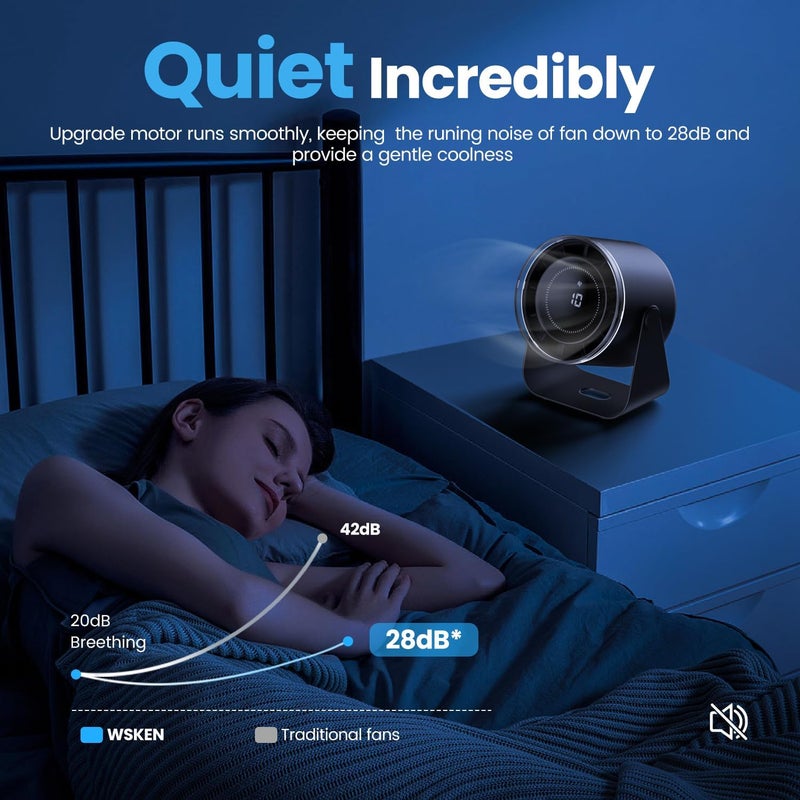 wsken Desk Fan with Battery Operated, Quiet Digital Display Portable Fan for Office, Bedroom, Kitchen, Home, Outdoor, 100 Speeds 115° Tilt Small Travel Camping Table Fan,Bluish Black - Image 4